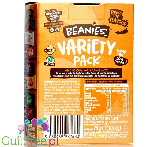 Beanies Variety Pack Stick Sachets instant flavored coffee 2kcal pe cup