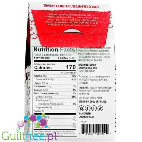 Lakanto Sugar Free Chocolate Truffles, Dark Chocolate 3.63 oz