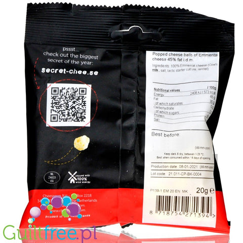 Cheesepop Emmental Snack, No Carb, High Protein, Gluten Free, Vegetarian, Keto 65g