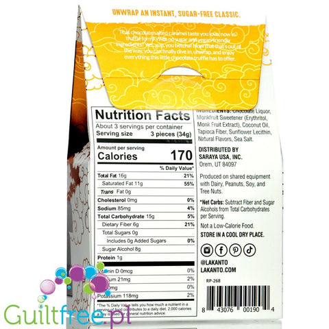 Lakanto Sugar Free Chocolate Truffles, Salted Caramel 3.63 oz