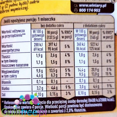 Winiary sugar free butterscotch flavored pudding without sweeteners