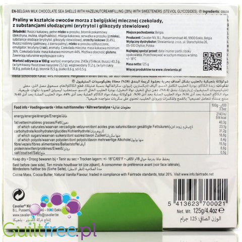 Cavalier Belgian Chocolatier Stevia no sugar added seashells