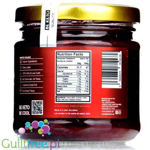 BeKeto Keto Jam ™ Juicy Cherry 42kcal with erytrol and xylitol