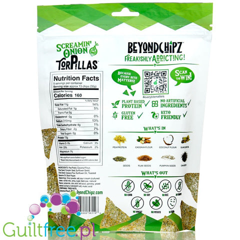 BeyondChipz Torpillas High Protein Tortilla Chips, Screamin' Onion