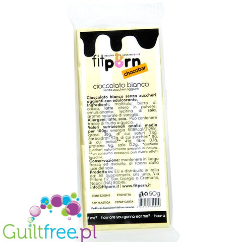 FitPrn Chocobar Cioccolato Bianca no added sugar Italian craft chocolate bar