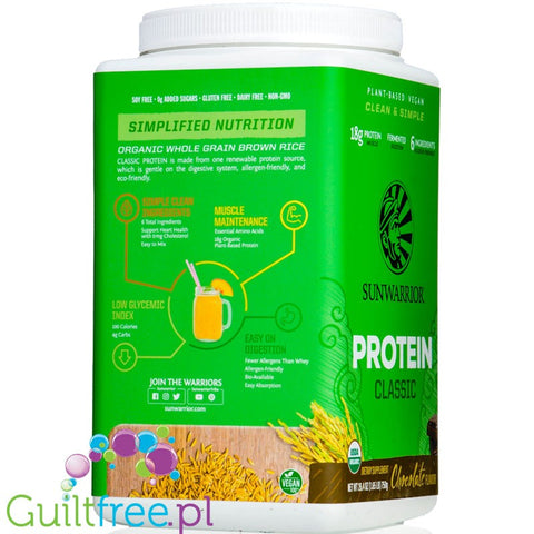 Sunwarrior Protein Classic Chocolate 0,75KG - vegan protein powder with stevia