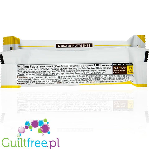 IQ Bar Peanut Butter Chip Brain & Body plant protein bar with Lion's Mane, MCTs, Omega-3, flavonoids, vitamin-E and choline