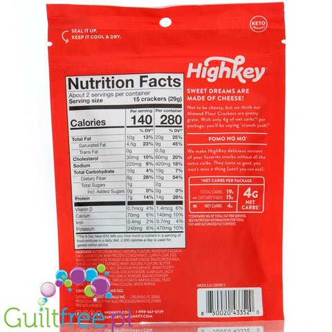 HighKey Snacks Almond Flour Crackers, 2 oz Cheddar