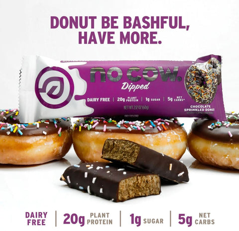No Cow Chocolate Glazed Doughnut vegan keto protein bar with stevia, monk fruit and erythritol