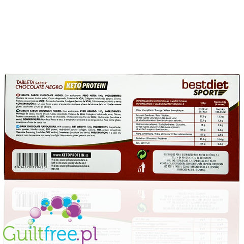 Bestdiet Sport KetoProtein Dark Chocolate - ketogeniczna ciemna czekolada proteinowa bez cukru i maltitolu