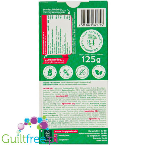 Simply Keto White Chocolate & Strawberries - biała czekolada z truskawkami bez dodatku cukru i maltitolu