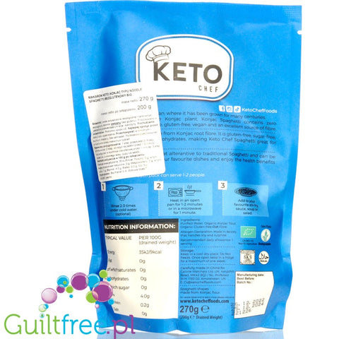 Keto Chef Organic Konjac Spaghetti - odour fee, gluten free shirataki pasta 9kcal