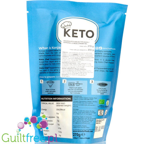 Keto Chef Organic Konjac Pappardelle - bio makaron shirataki 9kcal, formuła bezzapachowa