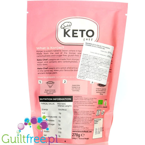 Keto Chef Organic Konjac Lasagne - bio makaron shirataki 9kcal, formuła bezzapachowa