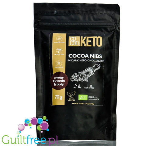 RAW Cocoa Keto Coco Nibs in Dark Keto Chocolate - kruszone ziarno kakao w ciemnej keto czekoladzie z erytrolem