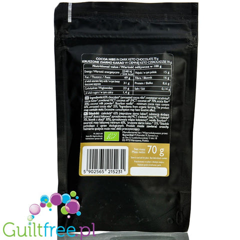 RAW Cocoa Keto Coco Nibs in Dark Keto Chocolate - kruszone ziarno kakao w ciemnej keto czekoladzie z erytrolem