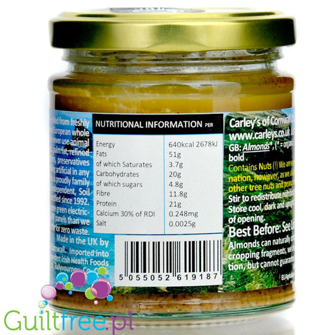 Carley's Organic Whole Almond Roasted - organiczne masło z pieczonych migdałów bez soli i cukru