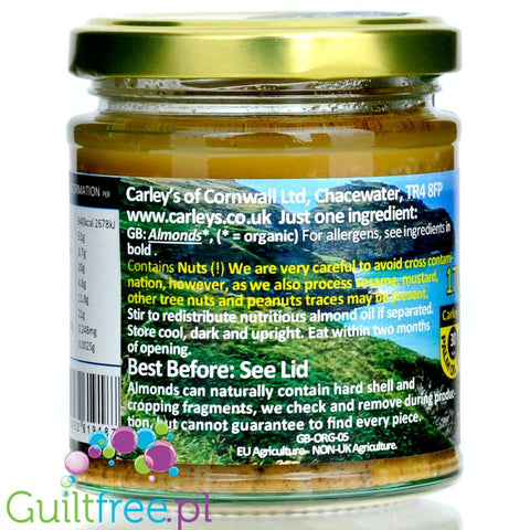 Carley's Organic Whole Almond Roasted - organiczne masło z pieczonych migdałów bez soli i cukru