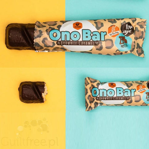 Go Fitness Ono Bar Brownie Caramel - bezglutenowy wafelek a la Bueno w czekoladzie z kremem karmelowym, 10g białka