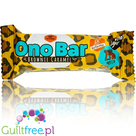 Go Fitness Ono Bar Brownie Caramel - bezglutenowy wafelek a la Bueno w czekoladzie z kremem karmelowym, 10g białka