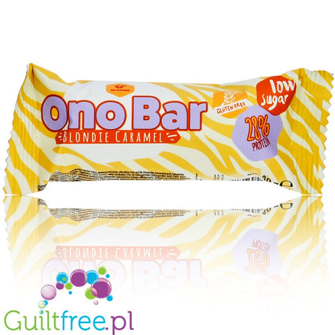 Go Fitness Ono Bar Blondie Caramel - bezglutenowy wafelek a la Bueno w białej czekoladzie z karmelem, 10g białka
