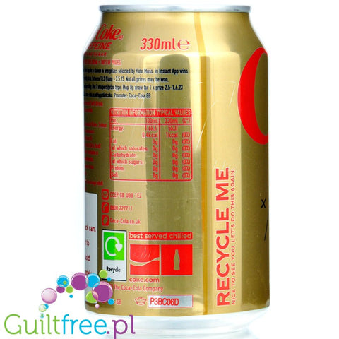 Diet Coke No Caffeine, Kate Moss - edycja limitowana Coca Cola Zero bez kofeiny, 1kcal w puszce 330ml