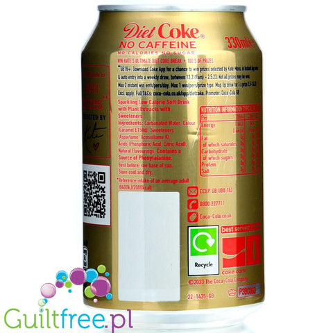 Diet Coke No Caffeine, Kate Moss - edycja limitowana Coca Cola Zero bez kofeiny, 1kcal w puszce 330ml