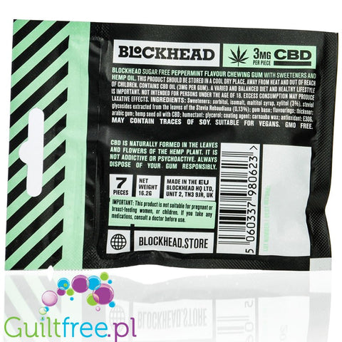 Blockhead CBD Gum Pieces Peppermint sugar free chewing gum with caffeine