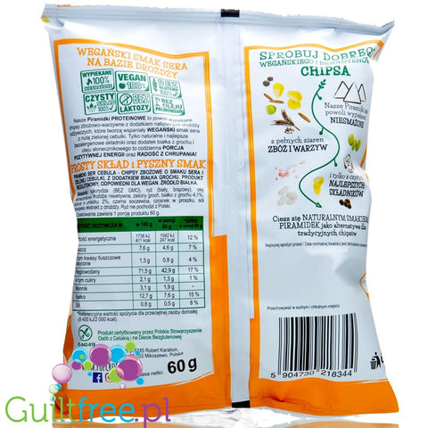 Popcrop Piramidki Cheese & Onion - wegańskie, bezglutenowe chipsy proteinowe, Ser & Cebulka