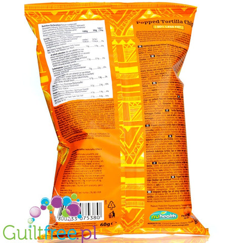 CornUp Popped Tortilla Chips Yellow Cheddar - high-fiber corn chips 50% less fat