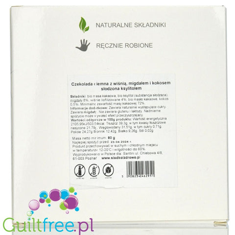 Santini Dark chocolate with cherry, almond and coconut no sugar