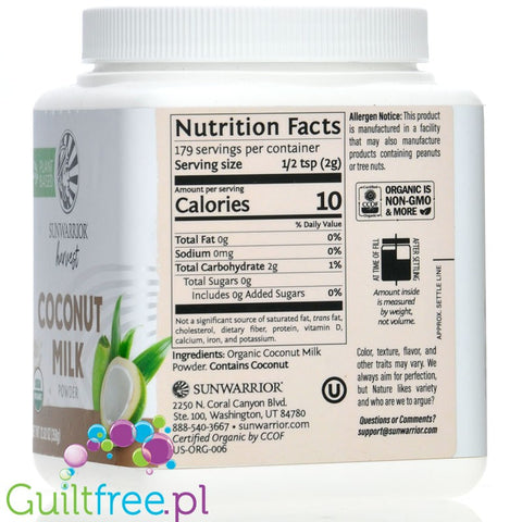 Sunwarrior Harvest Coconut Milk Powder - organiczne mleczko kokosowe w proszku 100%