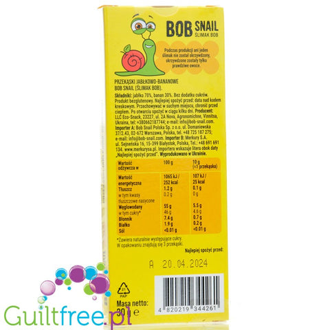Bob Snail Jabłko & Banan 30g - przekąska z owoców bez dodatku cukru Bob Snail