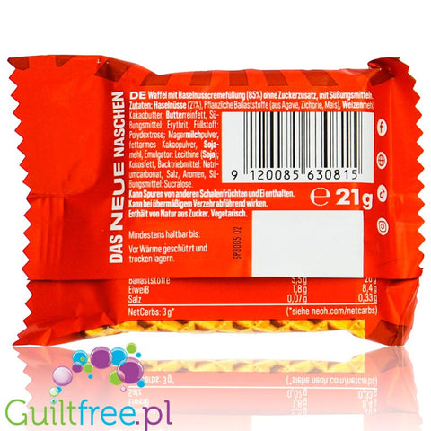 NEOH Low Carb Waffles Hazelnut Chocolate - 1 g Sugar / 95 kcal - No Added Sugar - 21 g