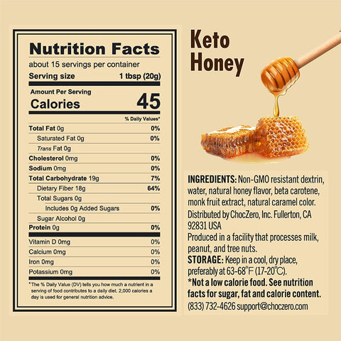 Choc Zero Keto Honey - naturalny wegański substytut miodu 90% błonnika