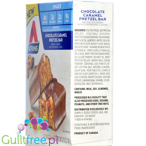 Atkins Snack Chocolate Caramel Pretzel PUDEŁKO x 5 batonów - niskocukrowy baton 150kcal & 8g białka