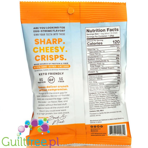 Quevos Keto Friendly Egg White Crisps, Cheddar 1 oz