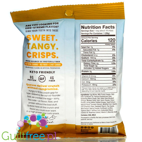 Quevos Keto Friendly Egg White Crisps, Honey Mustard 1 oz