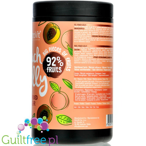 Ostrovit Peach Jelly - frużelina brzoskwiniowa bez dodatku cukru, brzoskwinie w żelu 92% owoców duże kawałki owoców