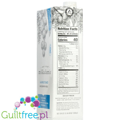 Milkadamia Unsweetened Macadamia Milk 946ml - vegetable macadamia milk, without sugar, soy and carrageenan