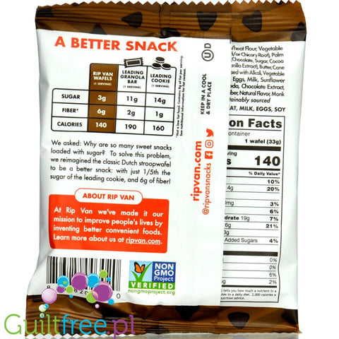 Rip Van Wafels Chocolate Brownie 140kcal No Sugar Added
