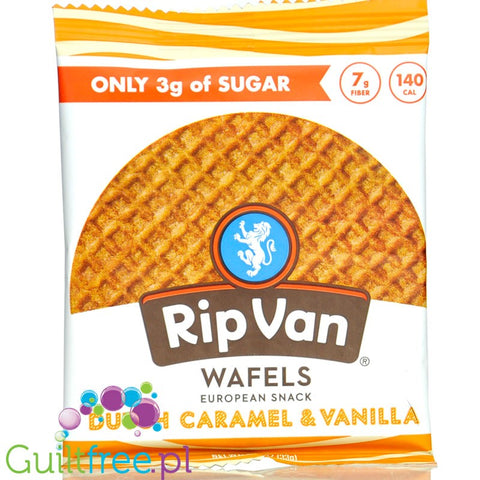 Rip Van Wafels Dutch Caramel & Vanilla 140kcal - holenderski stroopwafel 80% mniej cukru, smak  karmelowo-waniliowym