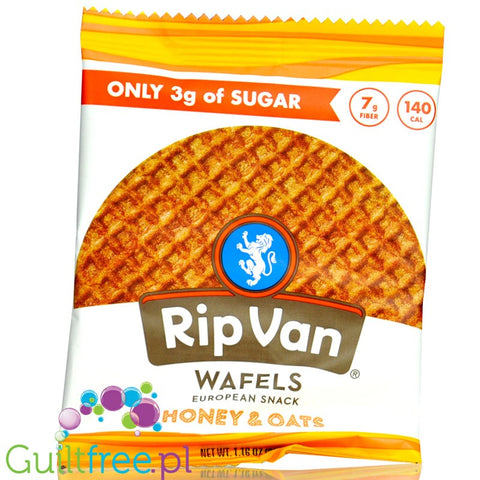 Rip Van Wafels Honey & Oats 140kcal - holenderski stroopwafel 80% mniej cukru, smak  miodowo-owsianym