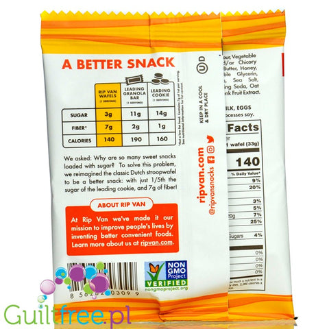 Rip Van Wafels Honey & Oats 140kcal - holenderski stroopwafel 80% mniej cukru, smak  miodowo-owsianym