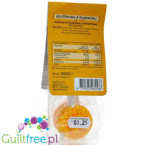 Food2Smile Orange Lollipops 24kcal - wegańskie lizaki bez cukru o smaku pomarańczowym 5 szt