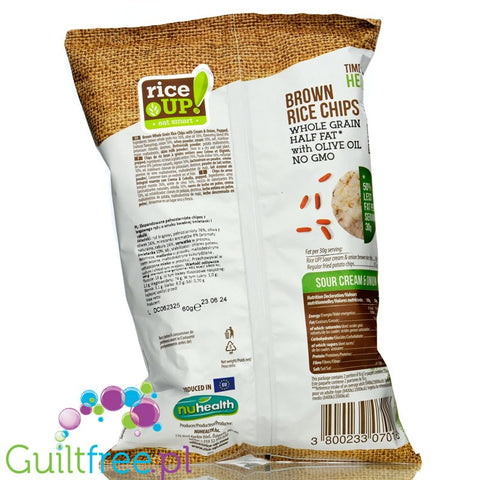 RiceUp Sour Cream & Onion 60g - cieniutkie prażone chipsy z brązowego, pełnoziarnistego ryżu