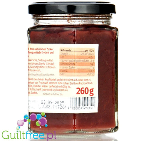 Sukrin Black Cherry Spread, sugar free jam with stevia & erythritol, 80% fruits