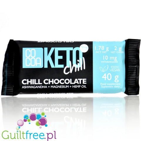 Raw Cocoa Keto Chill Chocolate - kojąca bio ciemna czekolada z Magnezem, Ashwagandą i Olejem Konopnym słodzona erytrolem