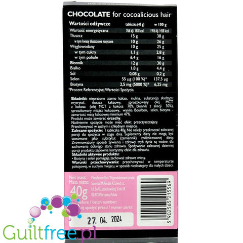 RAW COCOA Keto Chocolate for cocoalicious hair Selenium + Biotin - bio dark gluten free from unroasted cocoa