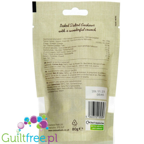 Cambrook Baked Salted Cashews - nerkowce pieczone i solone, keto przekąska